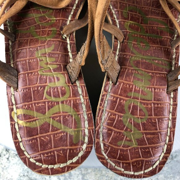 Sam Edelman Women's Size 8 Reana Brown Leather Open Toe Slip On Wedge Sandals - Picture 12 of 13